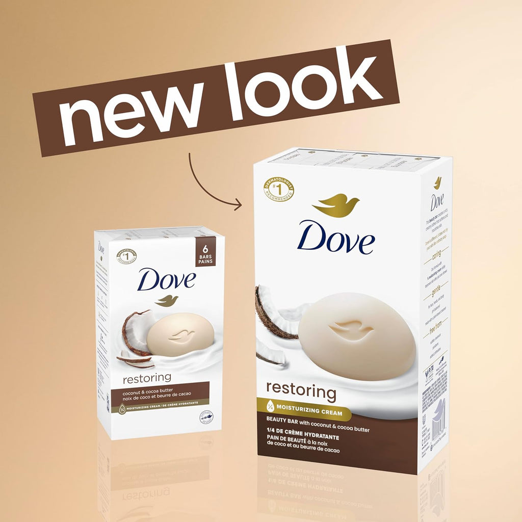 Dove Beauty Bar Soap Restoring Coconut & Cocoa Butter, 8 Bars for Restored Skin, Nourishes Skin 3.75 oz