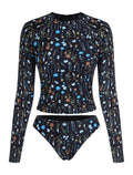 ZAFUL Womens Rash Guard Swimsuits Long Sleeve Sun Protection Bathing Suit Tropical Swim Shirts with Briefs Multi Floral S