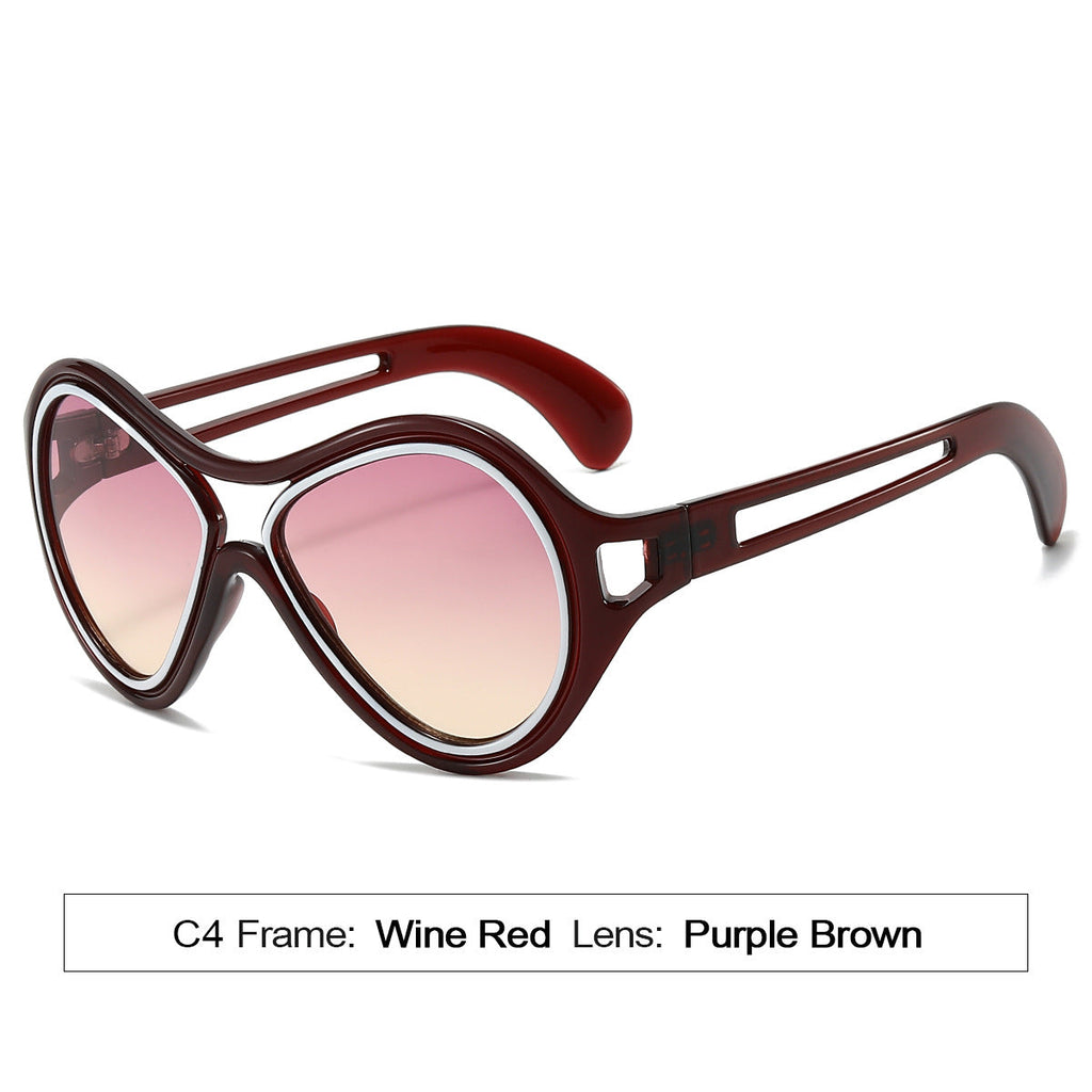 New European and American Sunglasses for Women UV400 Fashion Double Beam Round Frame Personalized PC Hollow Sunscreen Sunglasses
