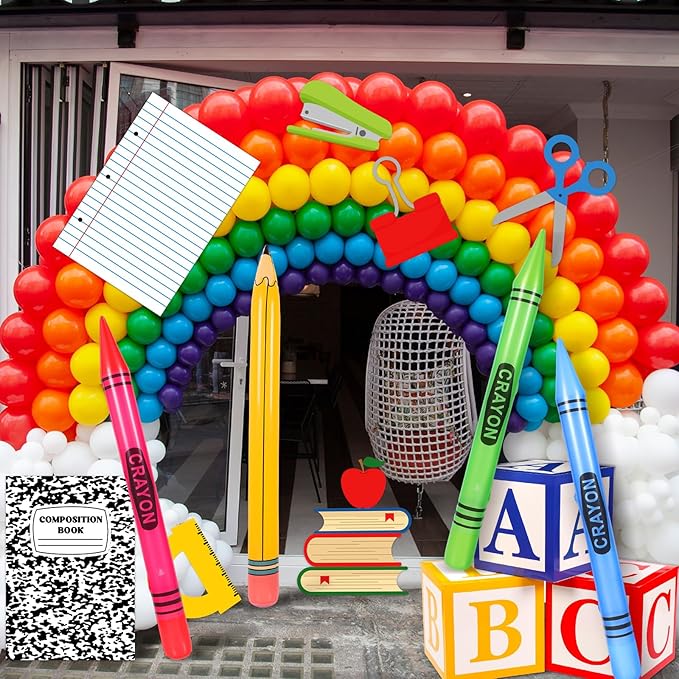 14 Pcs Giant Back to School Party Decorations ABC Alphabet Party Favor Box Large Inflatable Pencil Crayon for Celebration Back to School Birthday Decoration