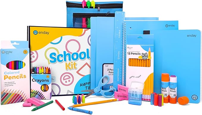 Enday Back to School Supplies for Kids, Blue School Supply Box Grades K-5, Premium Quality Kids School Supplies Kit, Kindergarten School Supplies for Girls and Boys, 78 Piece Set