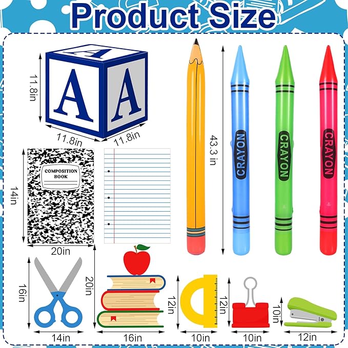 14 Pcs Giant Back to School Party Decorations ABC Alphabet Party Favor Box Large Inflatable Pencil Crayon for Celebration Back to School Birthday Decoration