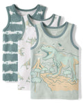 The Children's Place,Baby Boys,and Toddler Assorted Tank Top,Green Dinos 3-Pack,4 Years