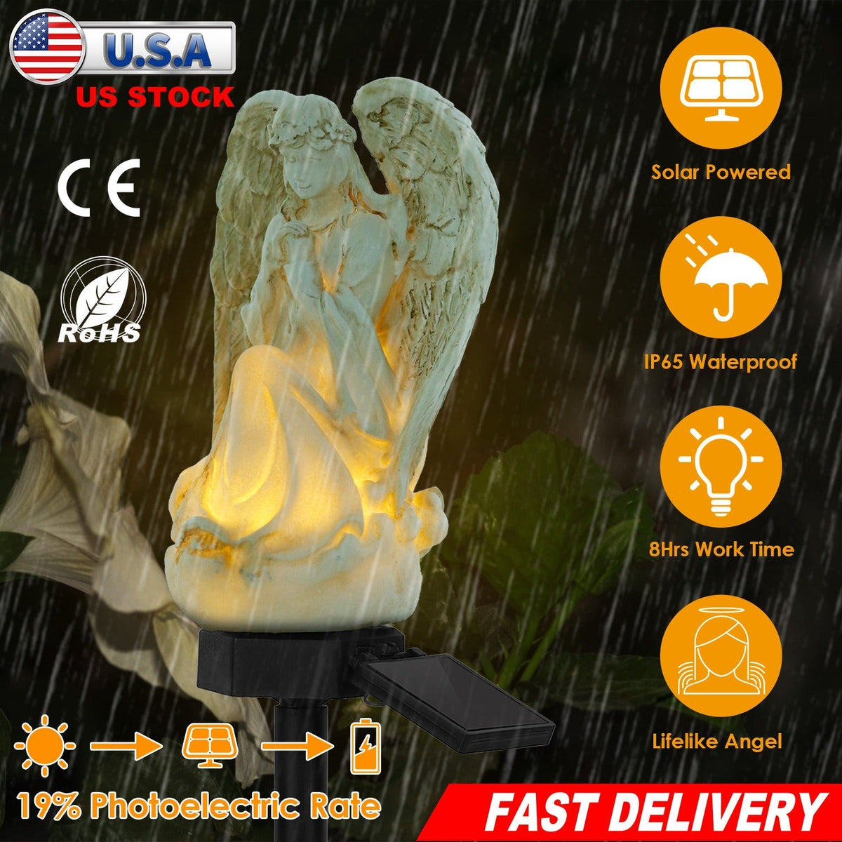 Solar Praying Angel Statue Garden Light LED Decoration Angel Lamp IP65 Waterproof Outdoor Decorative Landscape Solar Lawn Lamps For Yard Driveway Walk