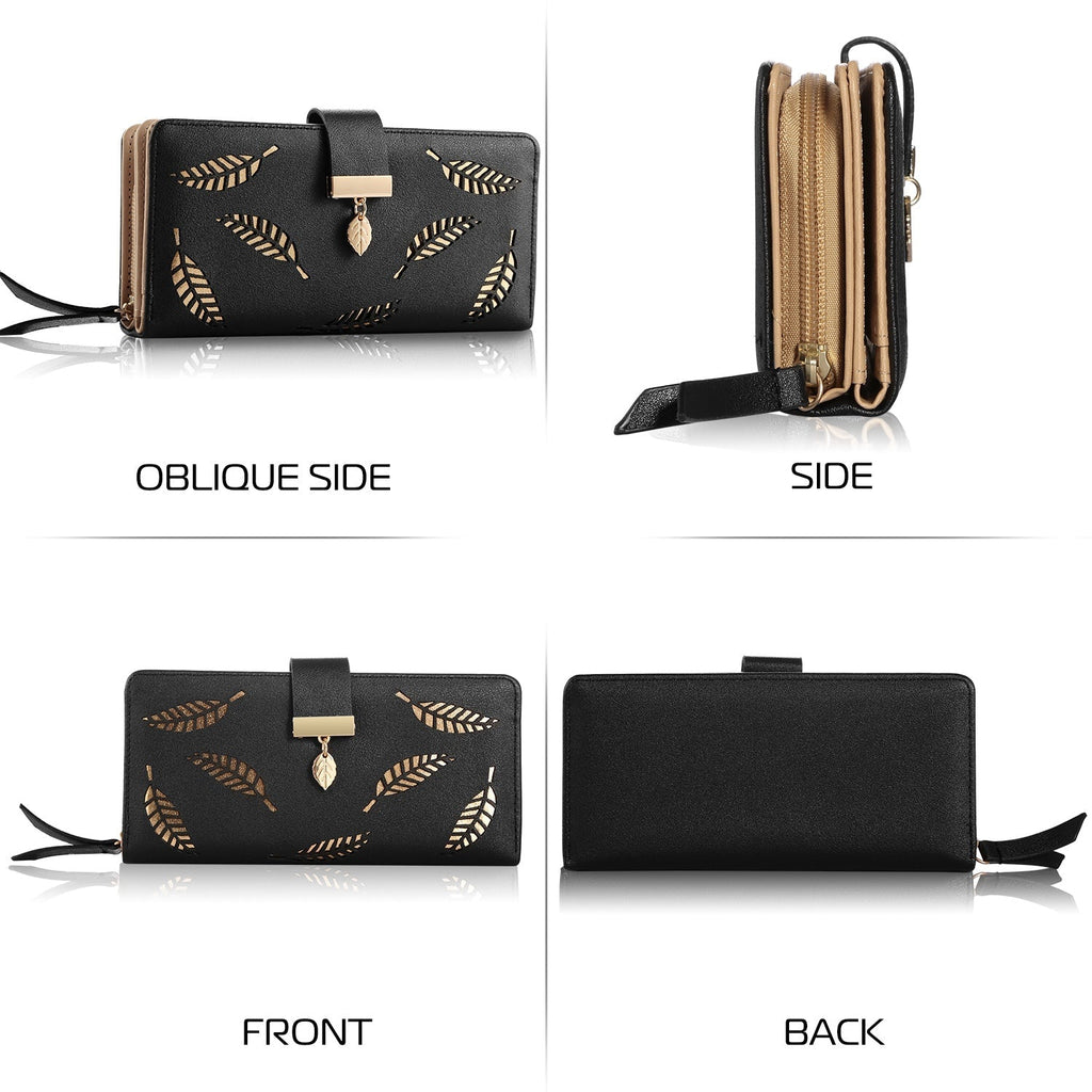 Women Wallet PU Leather Lady Long Purse Phone Clutch Case Credit Card Holder 11 Card Slots 1ID Window 5 Money Pouch
