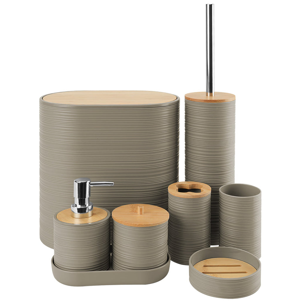 8Pcs Bathroom Accessories Set Bathroom Holder Set with Soap Dispenser Toothbrush Holder Cup Soap Dish Toilet Cleaning Brush Trash Can Qtip Holder Vani