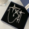 Four Eight-Pointed Stars Zircon Chain Brooch