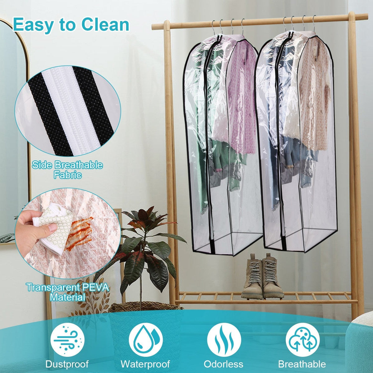 5 Pack 40In Garment Bag for Hanging Clothes Dustproof Waterproof Hanging Clothes Storage Bag Clear Transparent Suits Cover for Sweater Jacket Coat Dre