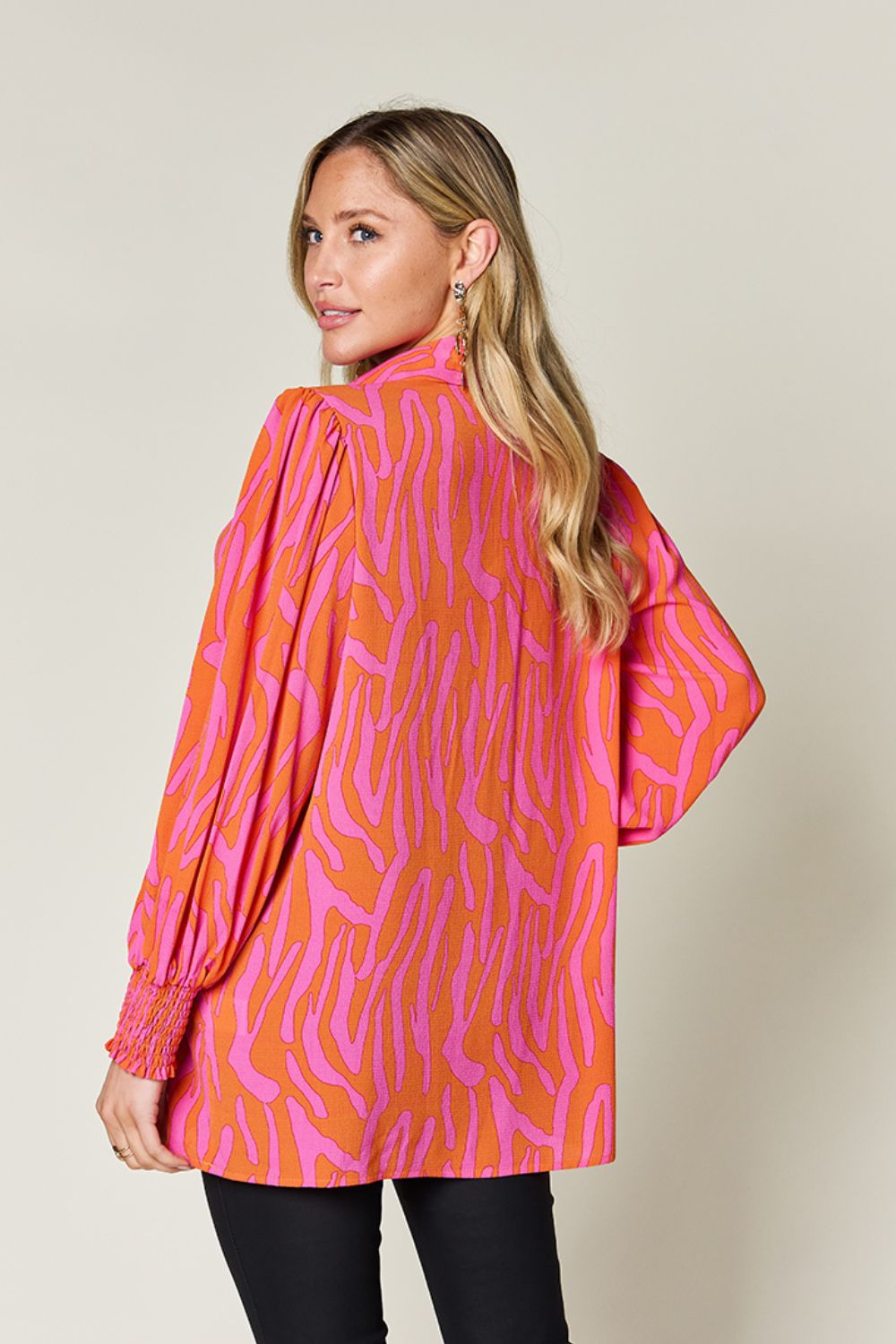 Smocked Long Sleeve Top with Alluring Print