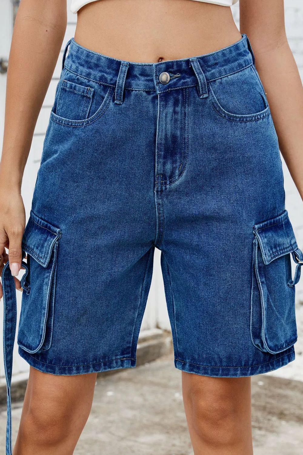 Washed Cargo Denim Shorts