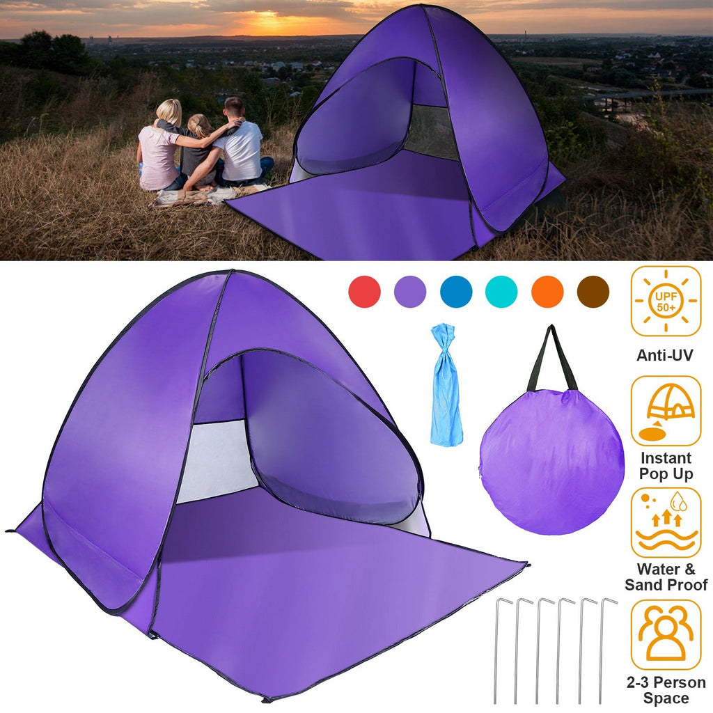 Pop Up Beach Tent Sun Shade Shelter Anti-UV Automatic Waterproof Tent Canopy for 2/3 Man w/ Net Window Storage Bag for Outdoor Beach Camping Fishing P