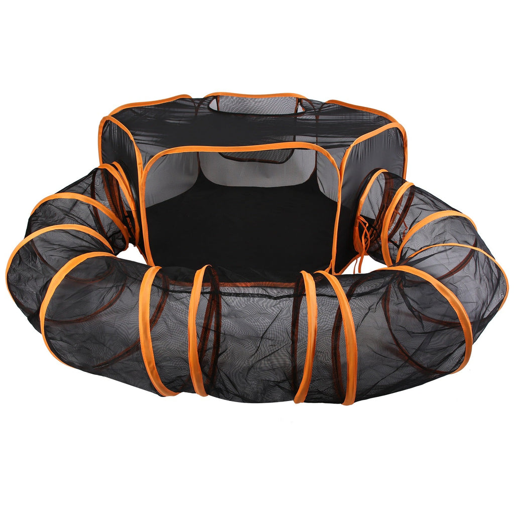 2 In 1 Foldable Pet Play Tent with Tunnel Pet Cage Tent Pet Enclosures Playground Indoor Outdoor with Carry Bag for Dog Cat Rabbit