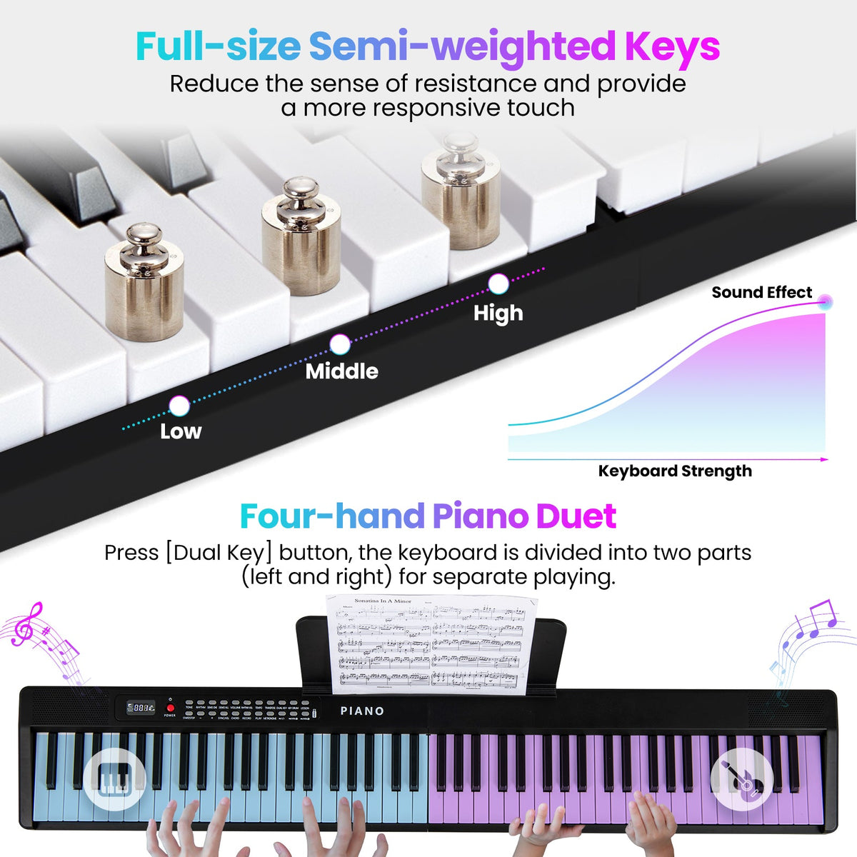 88 Key Foldable Electric Keyboard Piano with Wireless MIDI and Dual Speakers-Black