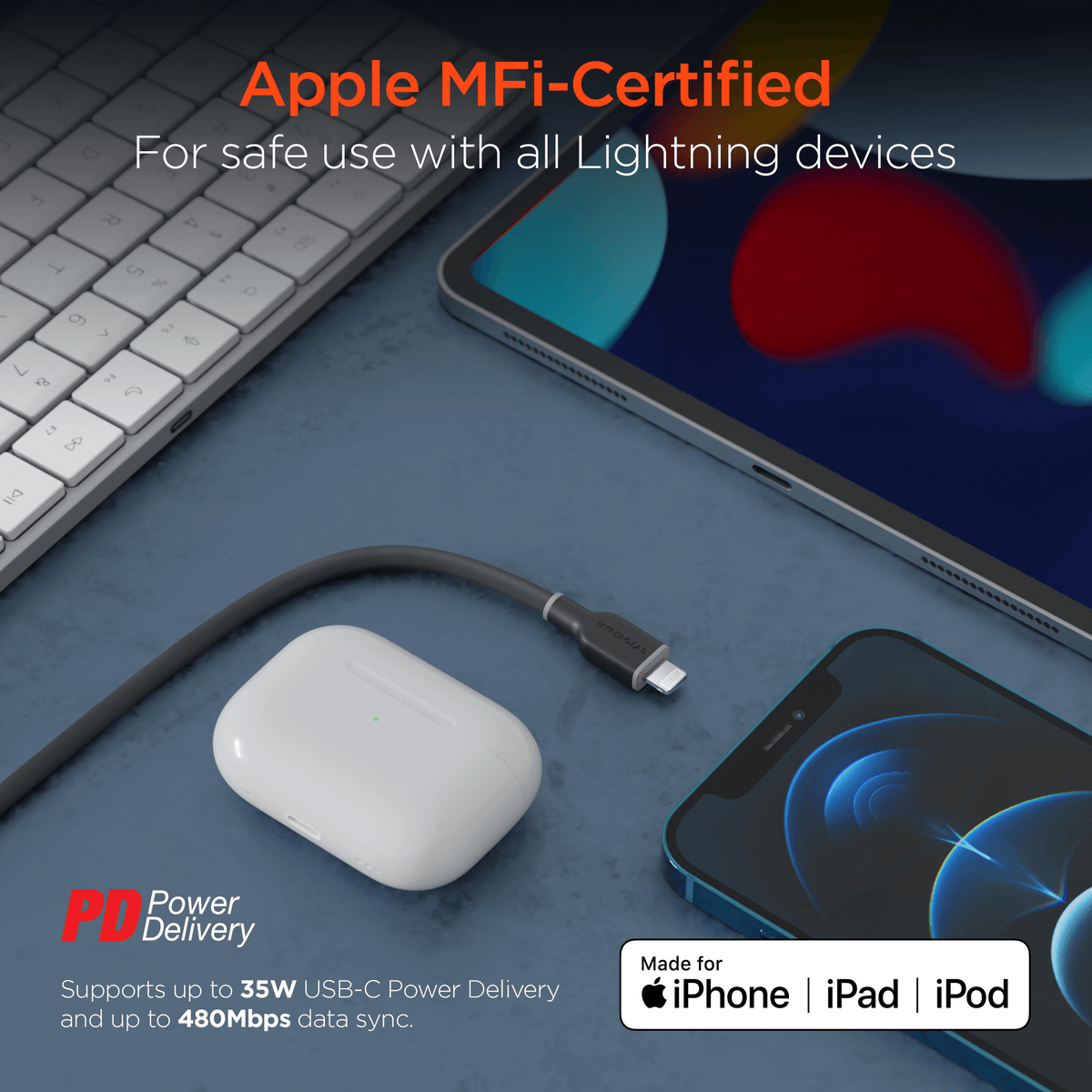 HyperGear Flexi PRO USB-C to Lightning Cable 10ft