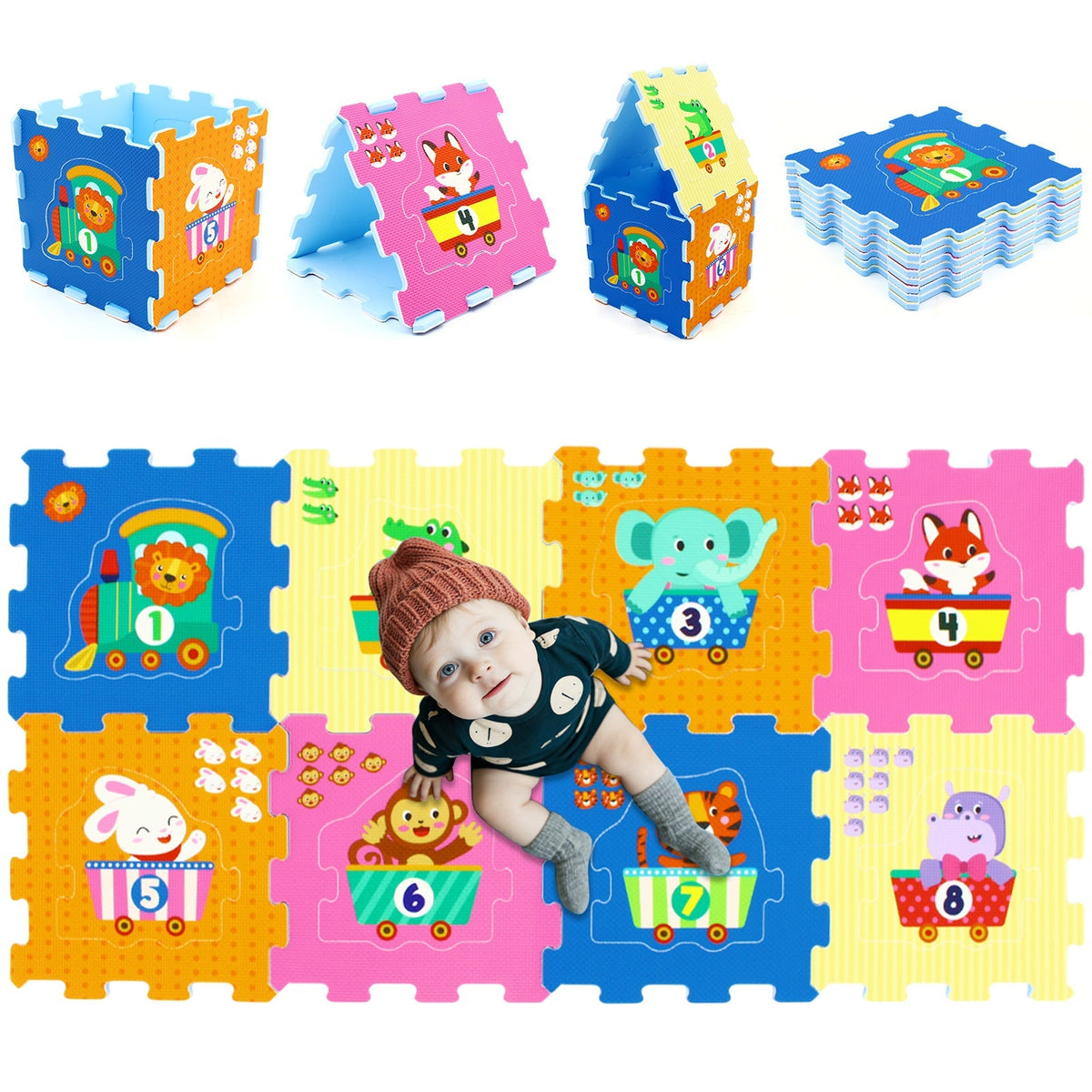 8-Piece Interlocking Baby Floor Puzzle Tiles with Educational Numbers