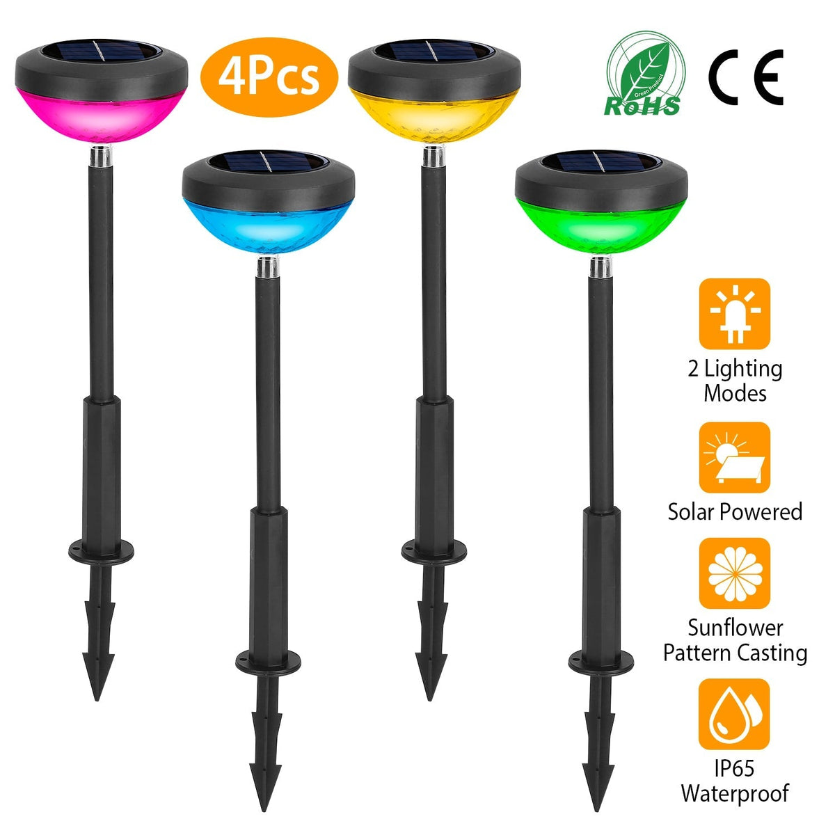 4Packs Solar Pathway Light Color Changing Garden Light Landscape Stake Ornamental Light for Yard Patio Lawn
