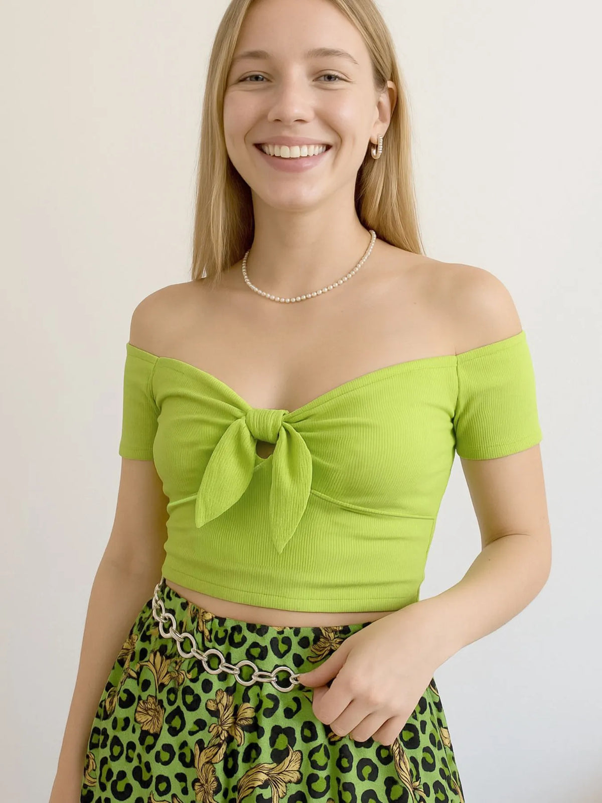Off-Shoulder Bow-Tie Crop Top