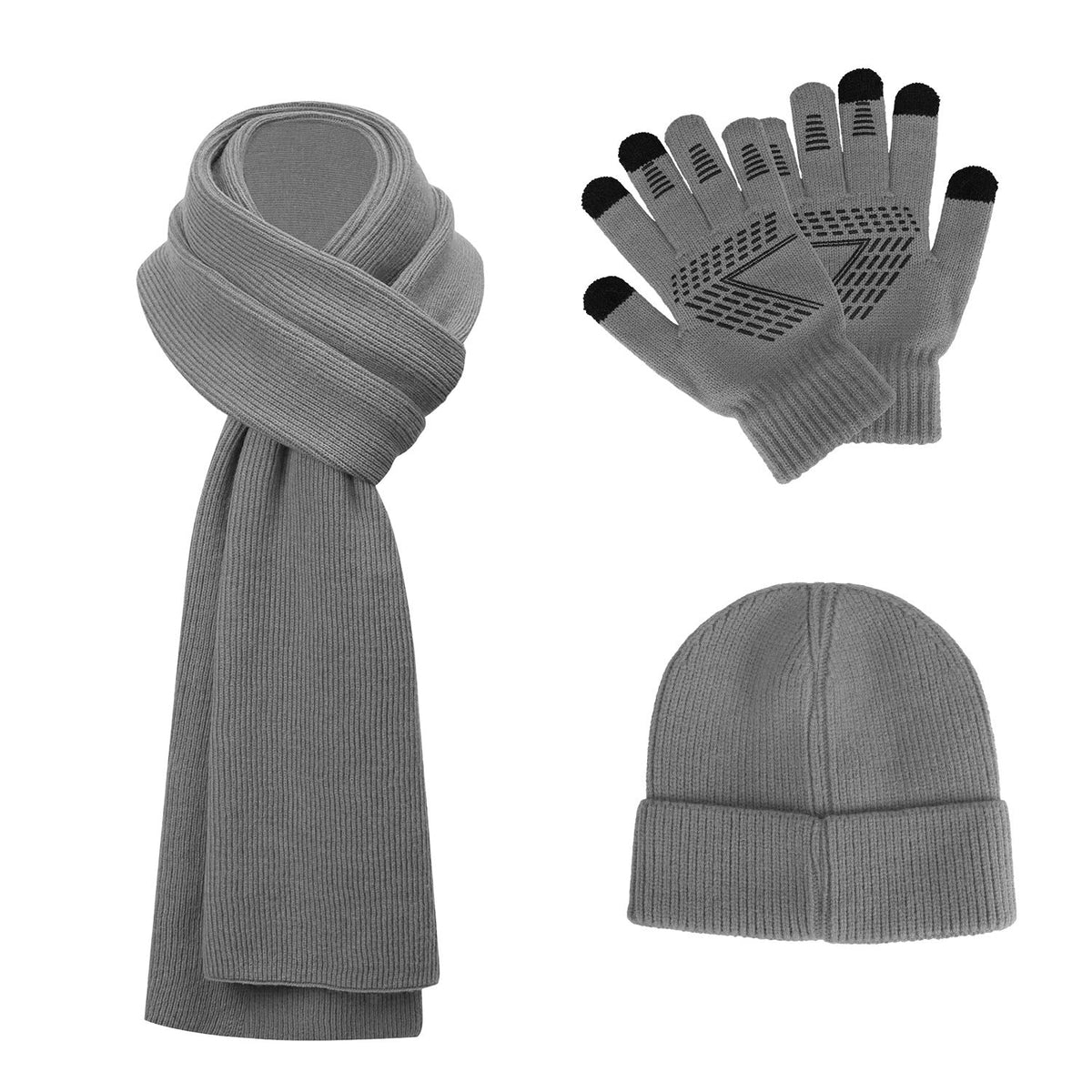 Winter Knitted Hat Scarf Gloves 3Pcs Winter Warm Beanie and Touch Screen Gloves Long Neck Scarf Set Knit Beanie Skull Cap Neck Warmer Anti-Slip Mitten