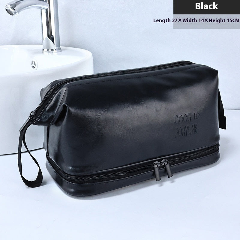 PU Men's British Style Double Layer Toiletry Bag
