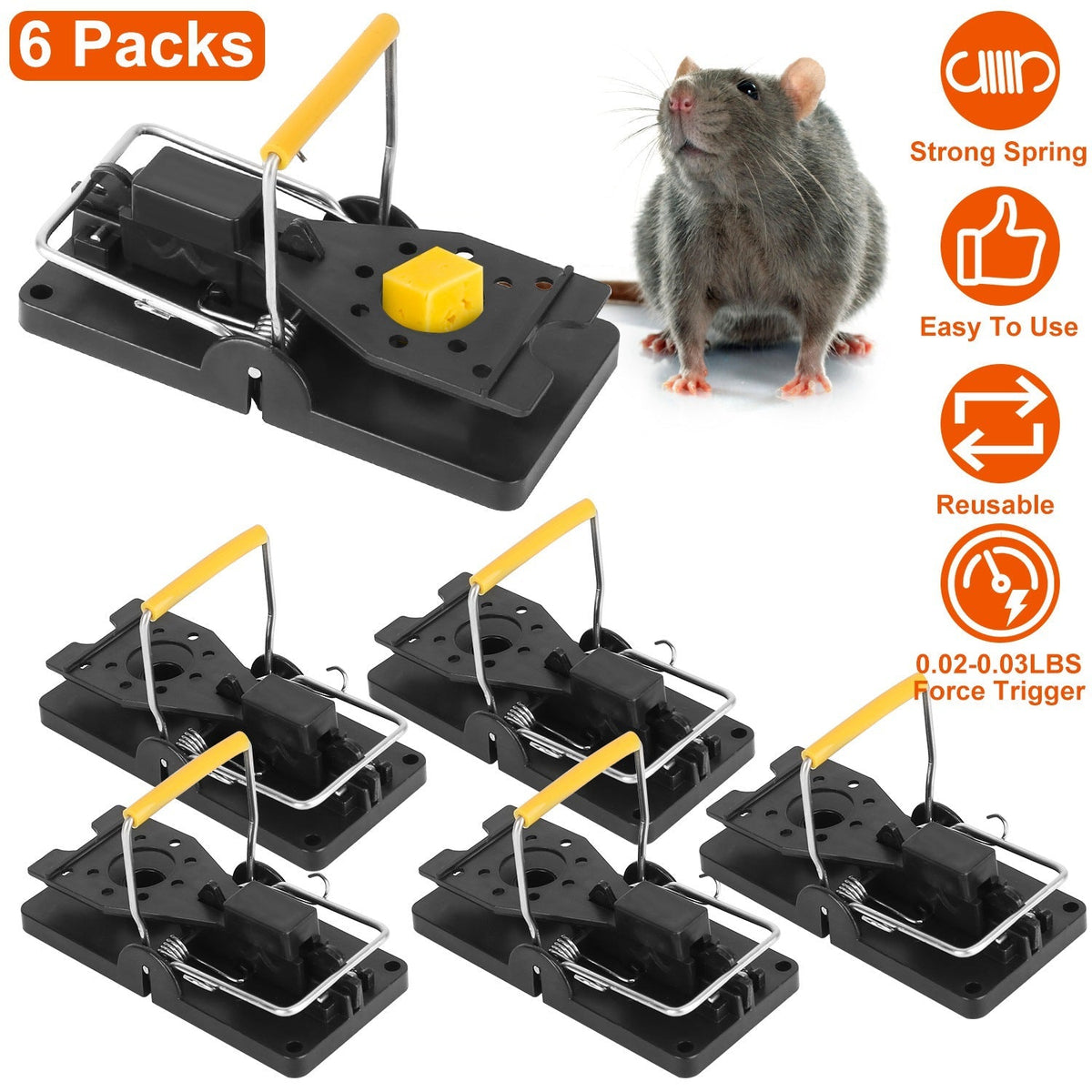 6Packs Mouse Traps Reusable Rat Rodent Killer Effective Pest Control Mouse Catcher Mice Snap Kill Trap