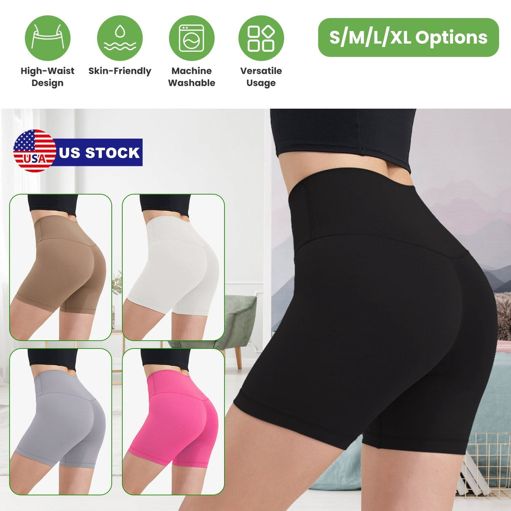 Women\'s High Waist Biker Shorts Tummy Control Pants Athletic Leggings Spandex Booty Shorts with 6.3In Inseam No Front Seam for Workout Yoga Running V