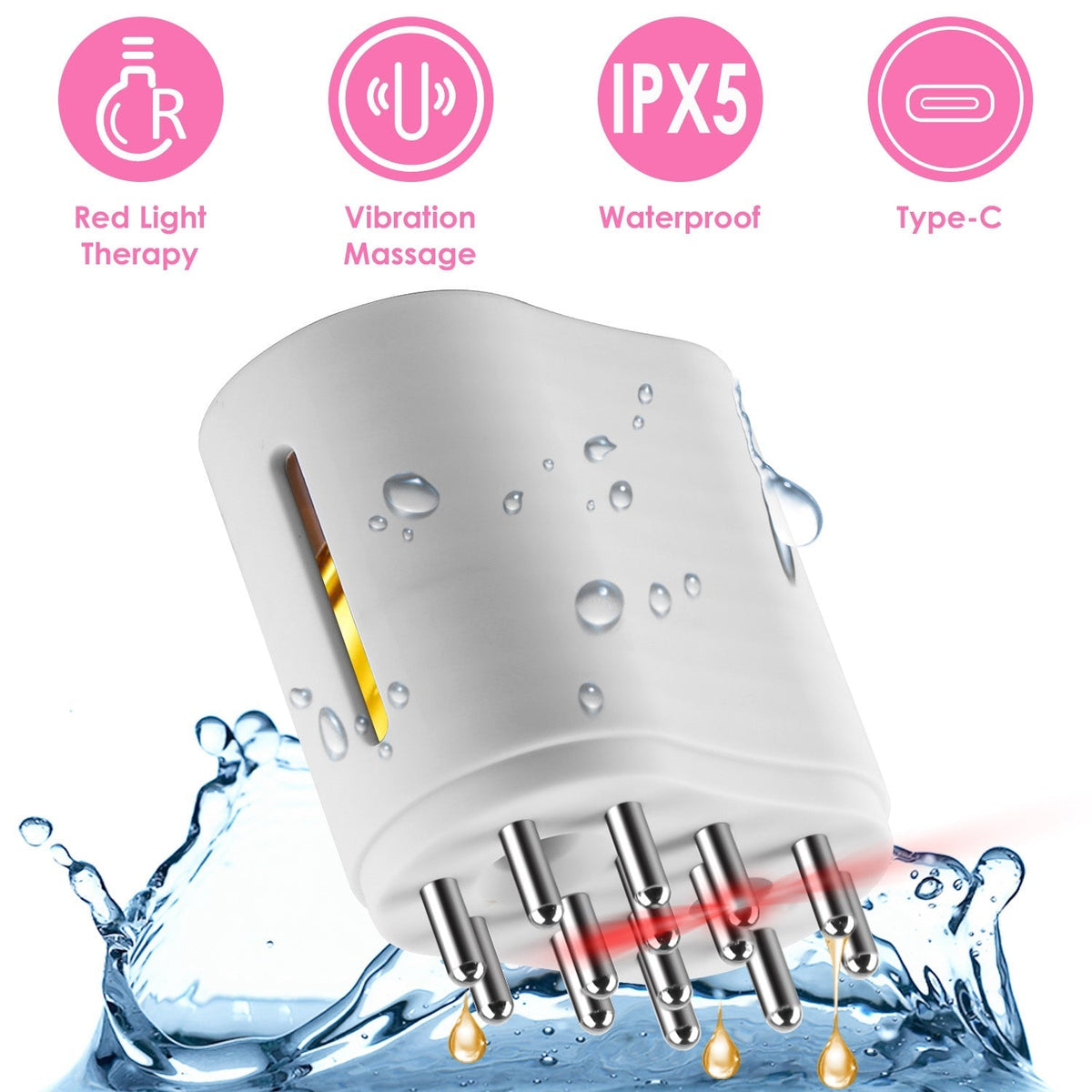 2 IN 1 Electric Scalp Massager And Hair Oil Applicator For Essential Oil Hair Growth Treatment Type-C Rechargeable IPX5 Waterproof Red Light Therapy V