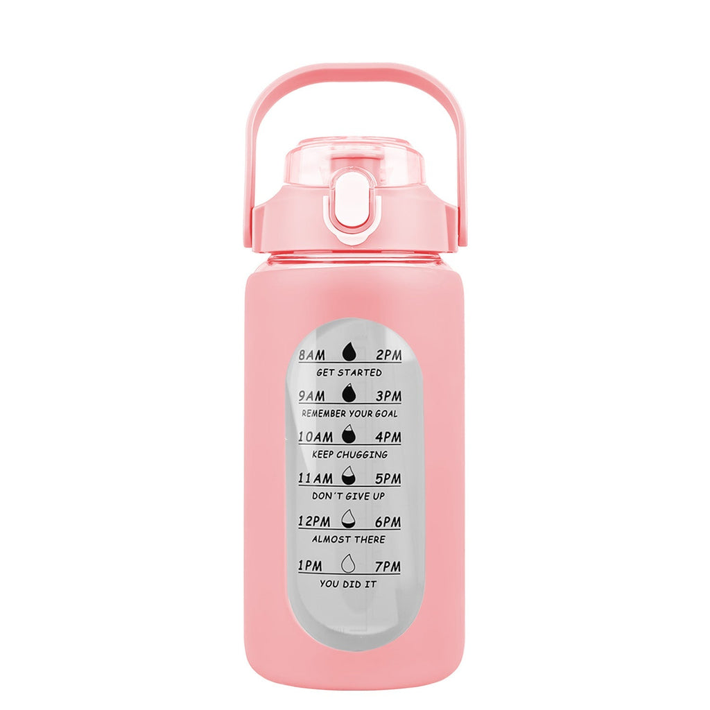 34Oz Glass Water Bottle Sports Water Bottle Motivational Water Bottle Water Intake Tracker Bottle with Straw Time Marker Silicone Sleeve Handle for Gy