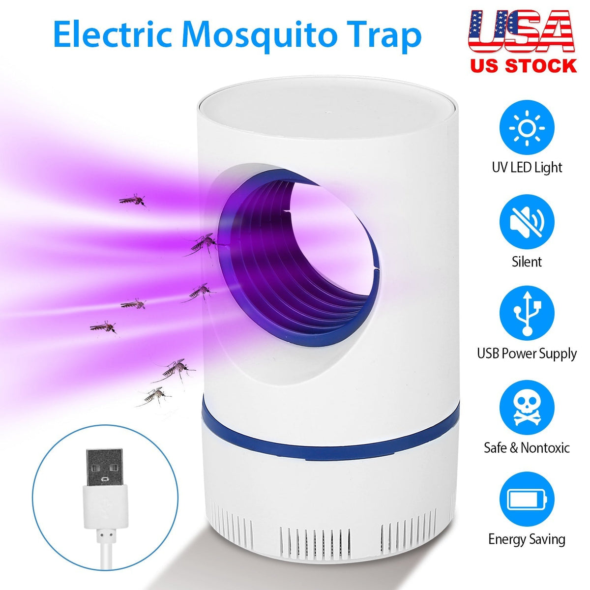 Electric Mosquito Killer Lamp UV Light Mosquito Zapperwith USB Power Supply Portable Fruit Fly Trap Insect Pests Killer Child Safe for Home Kitchen Be