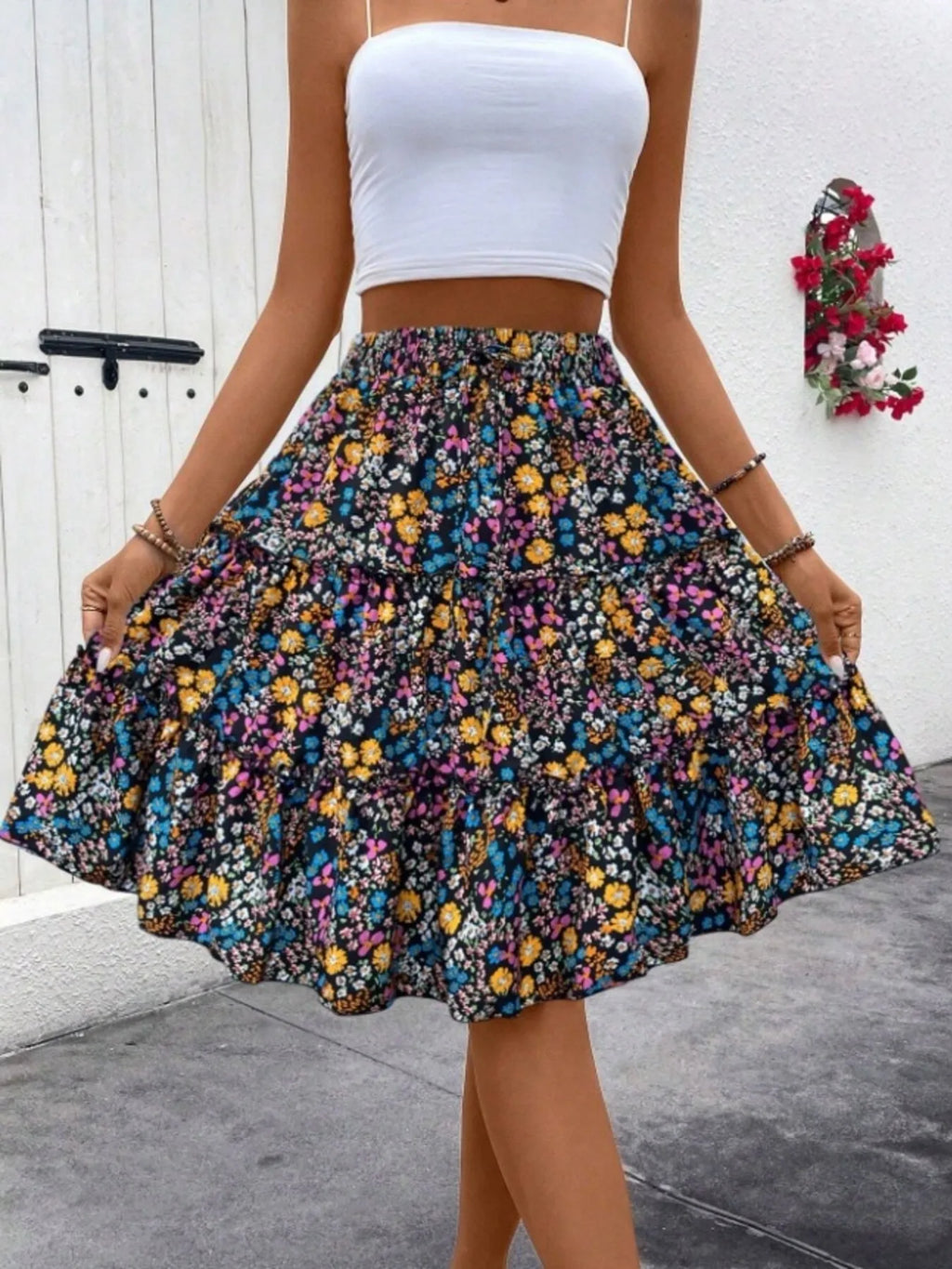 Floral Print Midi Skirt