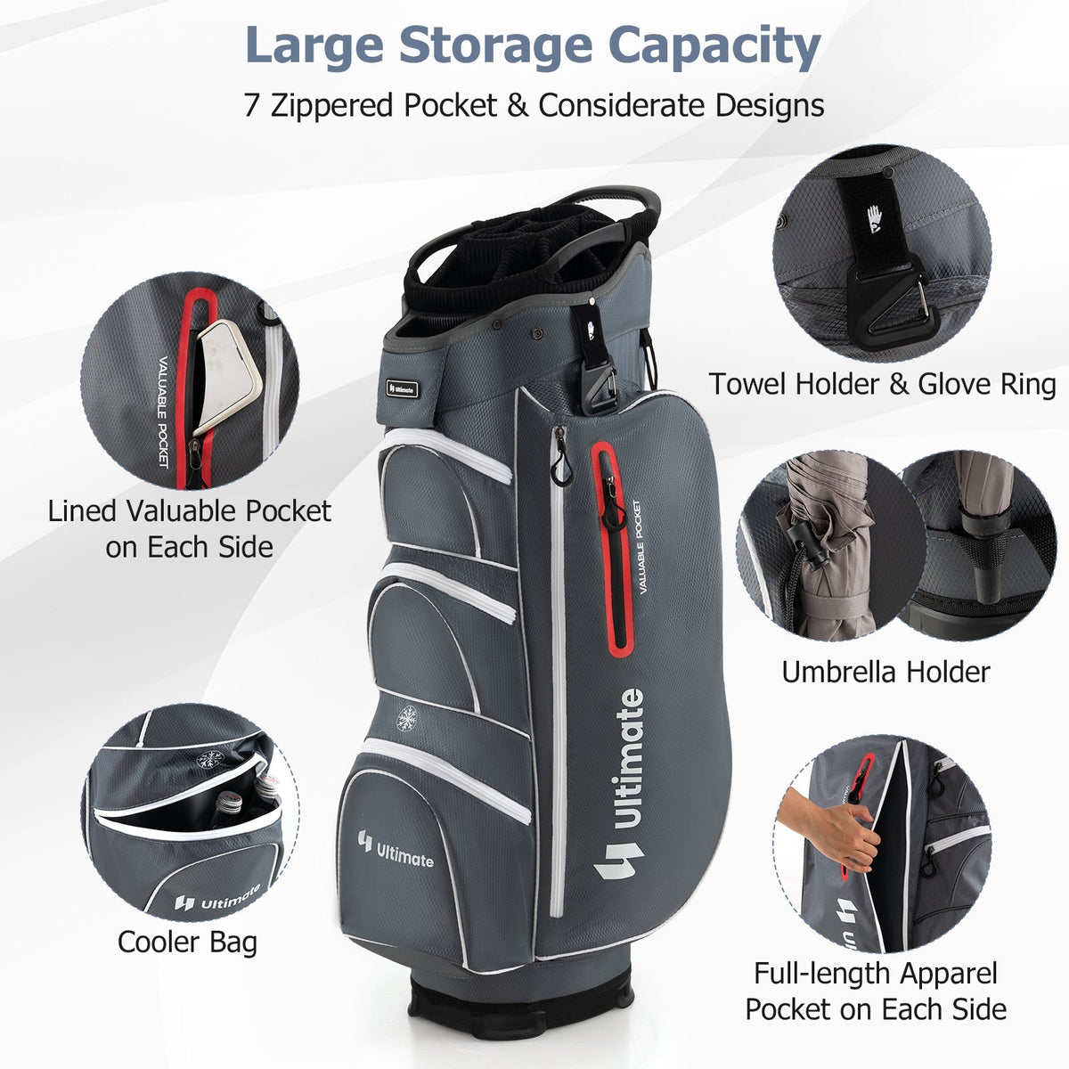 9.5 Inch Lightweight Golf Cart Bag with 15 Way Top Dividers