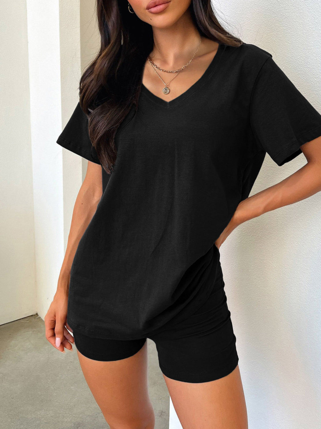 V-Neck T-Shirt and Shorts Set