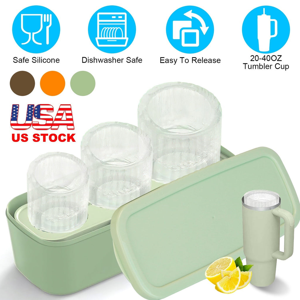 Ice Cube Tray Fit For 20OZ/30OZ/40OZ Stanley Cup Easy Release Silicone Hallow Cylinder Tumbler Ice Cube Mold With Lid And Bin for Iced Juice Whiskey C