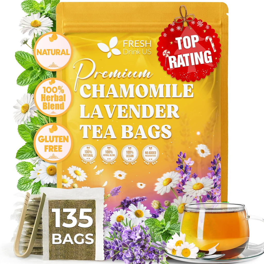 Premium Chamomile Lavender Tea Bags, Eco-conscious Tea Bags. No Sugar, No Caffeine, No Gluten, Vegan.