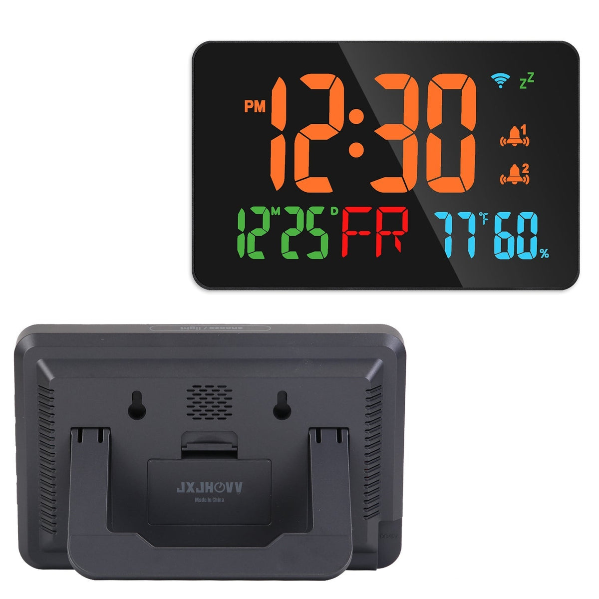 WiFi Auto Set Alarm Clock LED Digital Clock With 2 Alarm Setting Snooze 4 Brightness Levels Auto Light Sensing Temperature Humidify Monitor App Contro