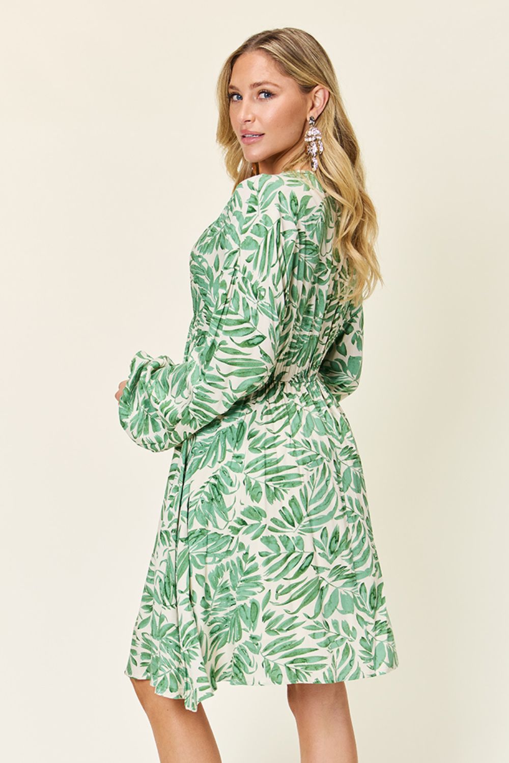 Printed Ruched Balloon Sleeve Dress