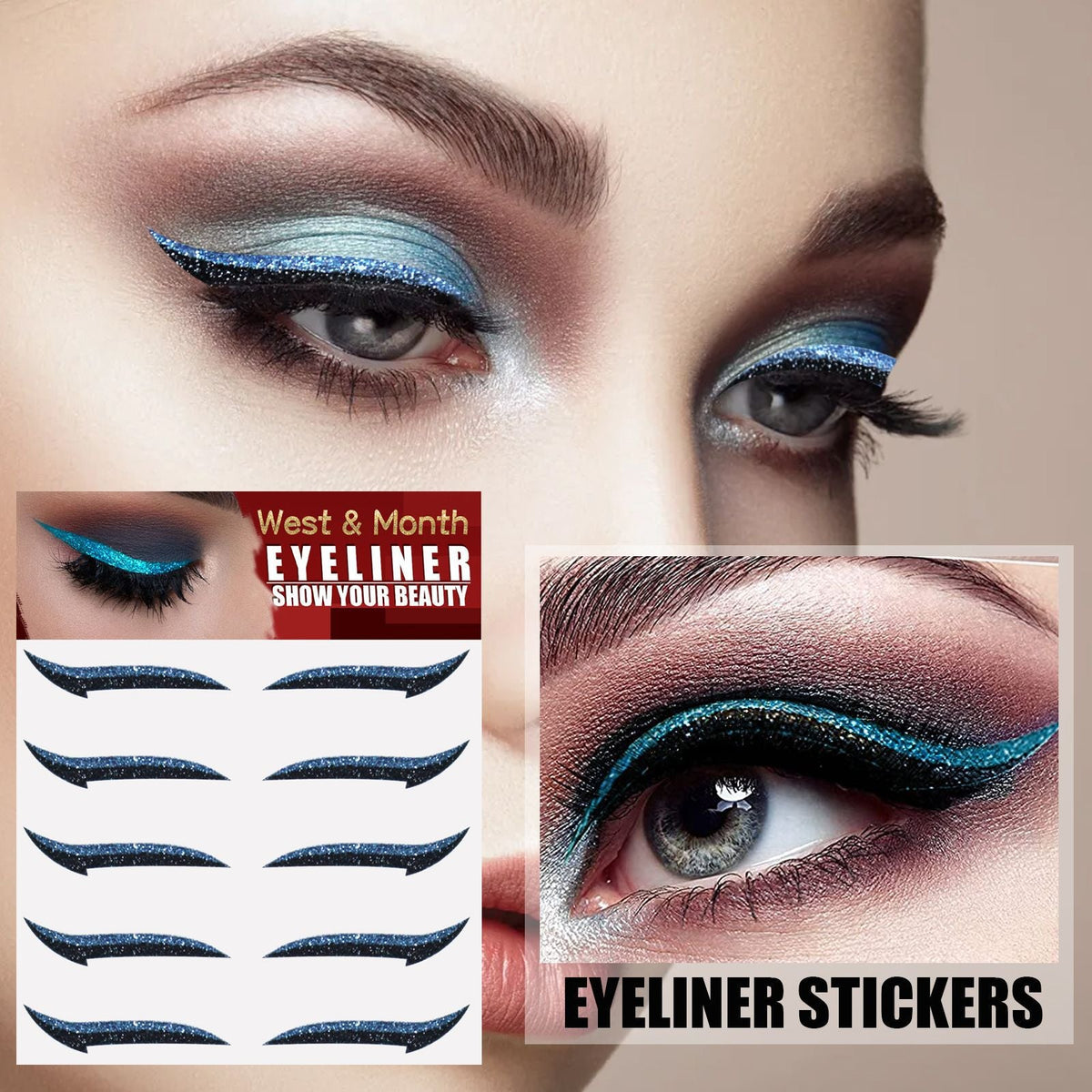 Eyeliner Stickers, Silver Light Makeup Eye Patch Party Nightclub Stage Silver Light Stage Double Eyelid Patch