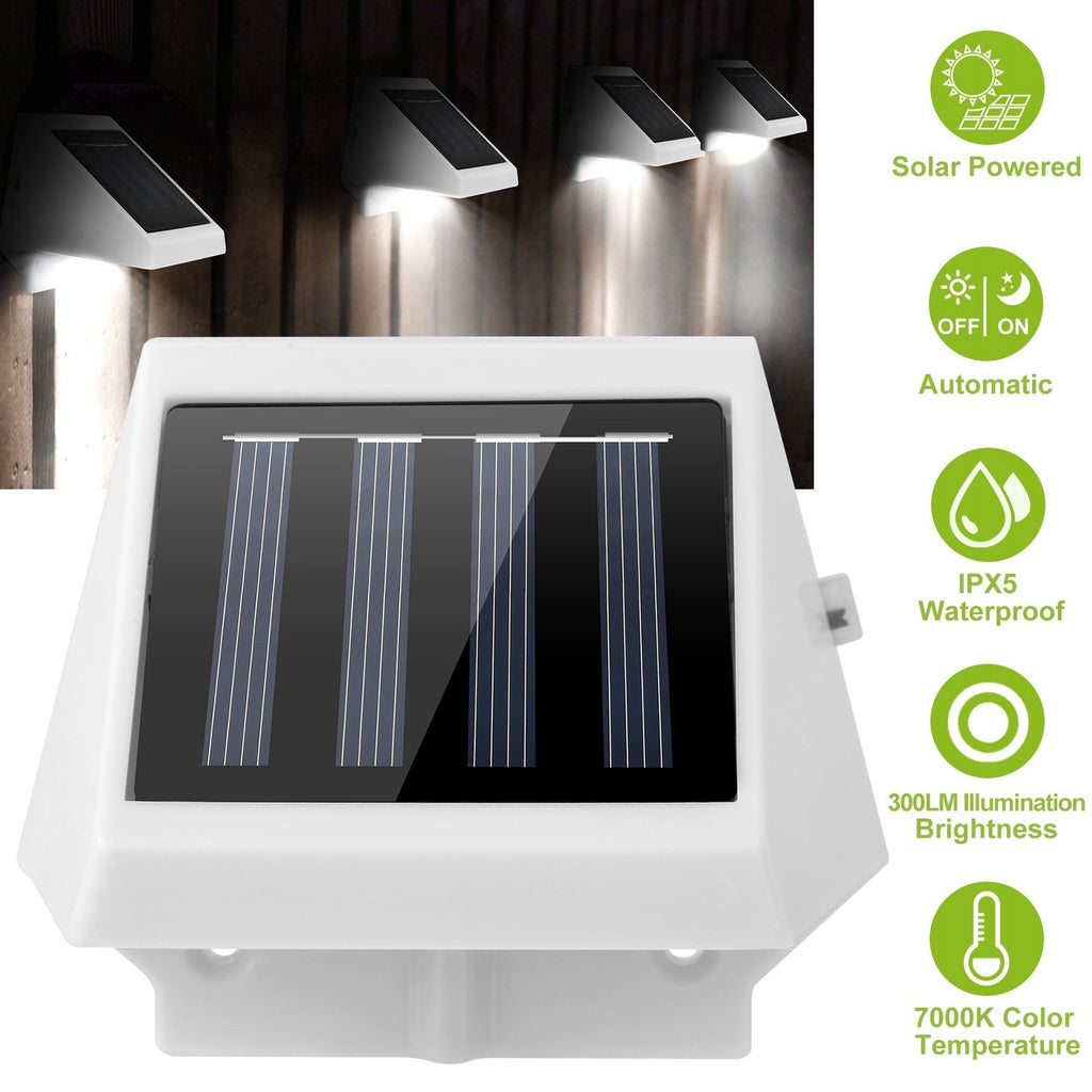 LED Solar Powered Stair Lights Dusk-To-Dawn Waterproof Garden Pathway Patio Fence Lamp