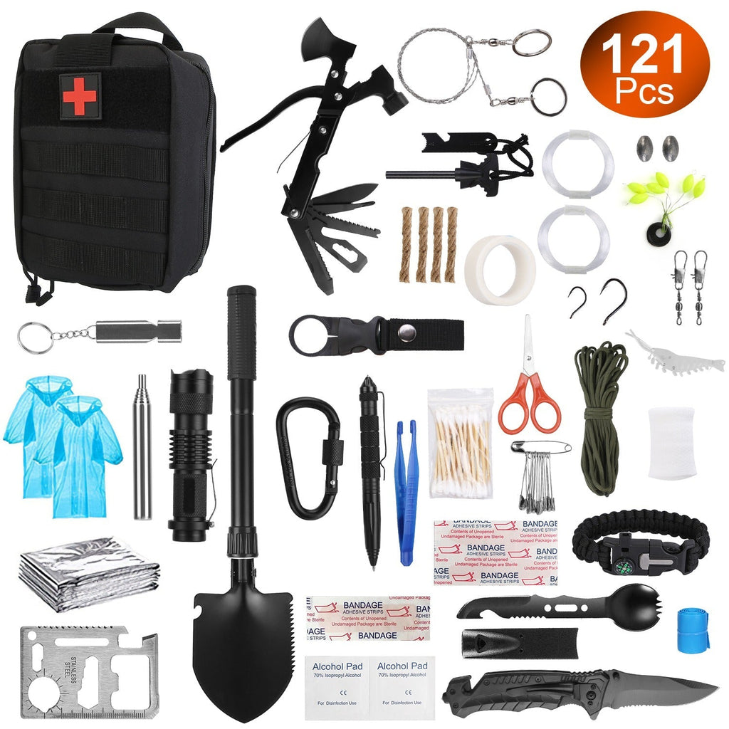 121Pcs Survival Kits Professional Emergency Survival Gear Tactical First Aid Kit Supplies for Outdoor Adventure Camping Hiking Hunting