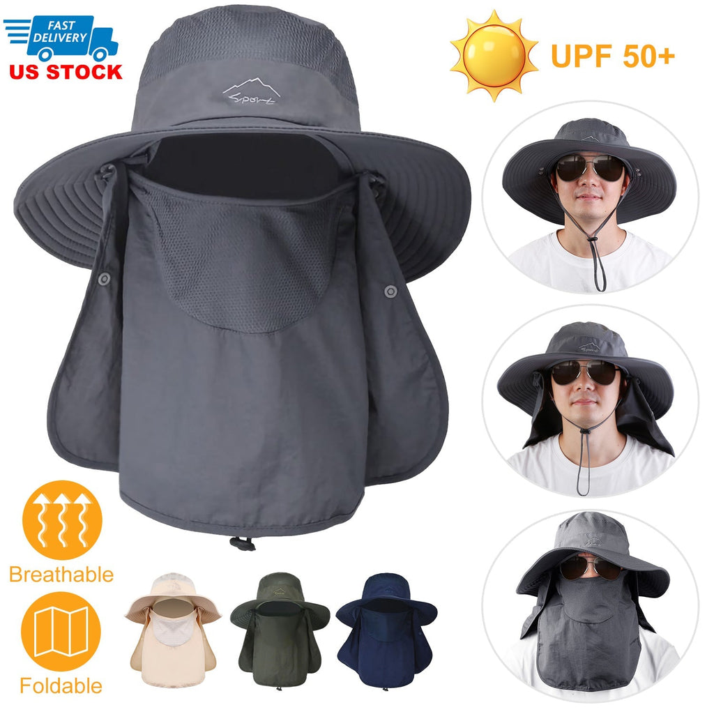 Fishing Bucket Hat Wide Brim Breathable Unisex Hat Sunlight-proof Removable Neck Face Fishing Cap For Fishing Hiking Traveling