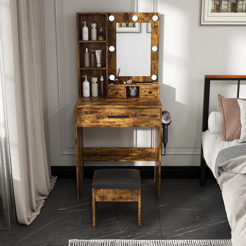 Vanity Desk Set with LED Lighted Mirror & Padded Stool