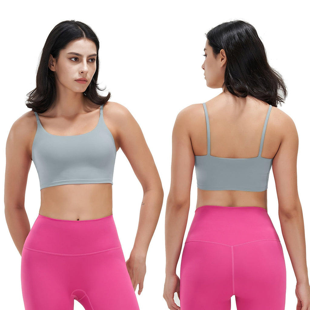 Women Strap Sport Bras Padded StrappyÊCrop Square Neck Low Impact Bras SexyÊFitnessÊTank Tops with Removable Pads Flat Straps for Gym Yoga Workout Run