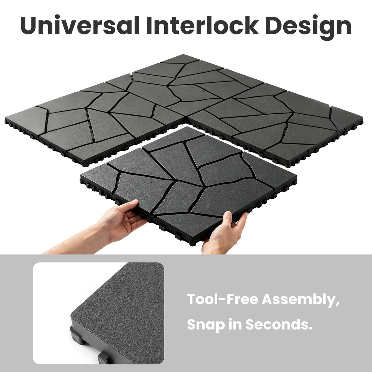 Interlocking Patio Deck Tiles 12 Inch Stone Pattern 44-Piece Set