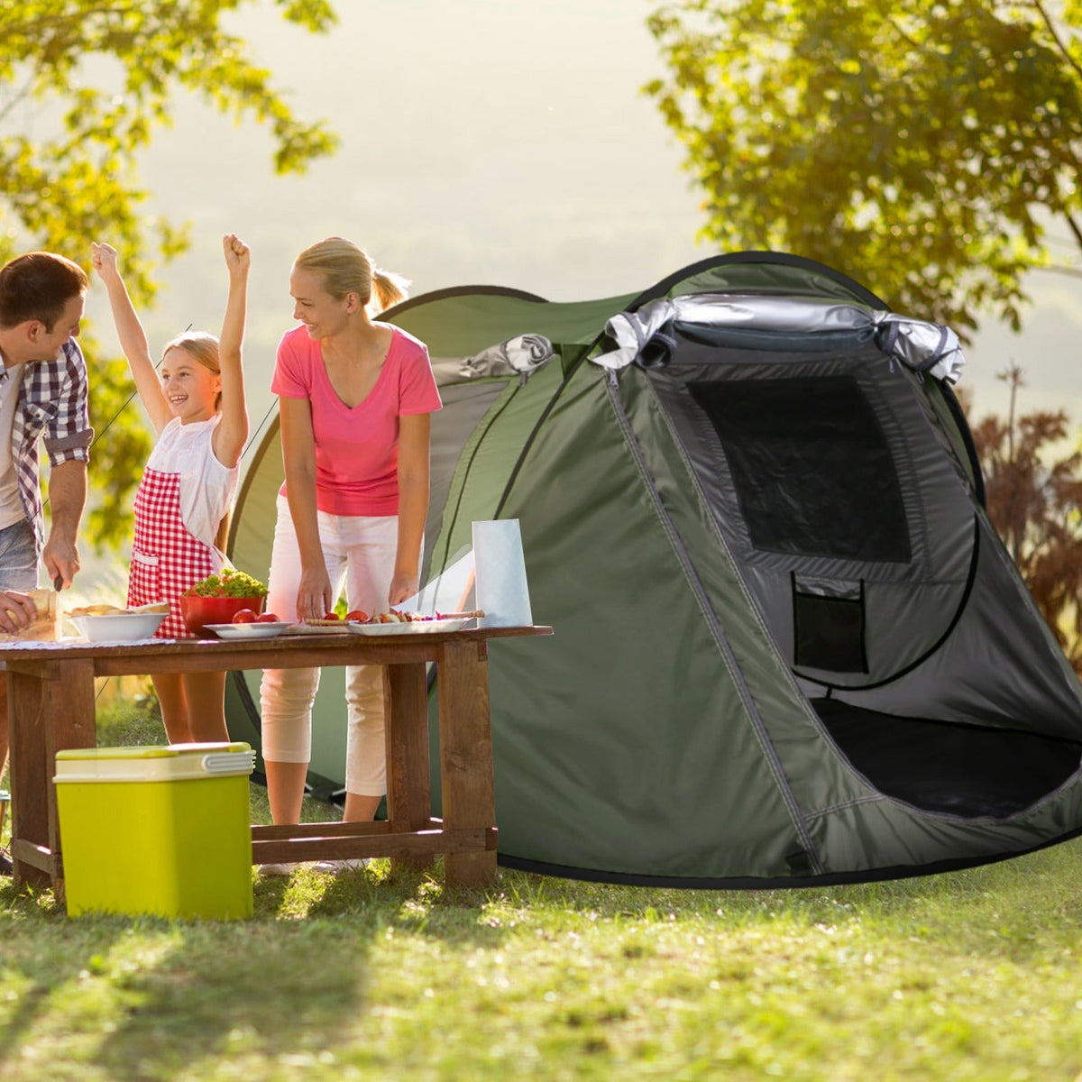 3-4 Person Pop Up Tent Automatic Setup Camping Tent Waterproof InstantÊSetup Tent with 2 Mosquito Net Windows Carrying Bag for Hiking Climbing Adventu