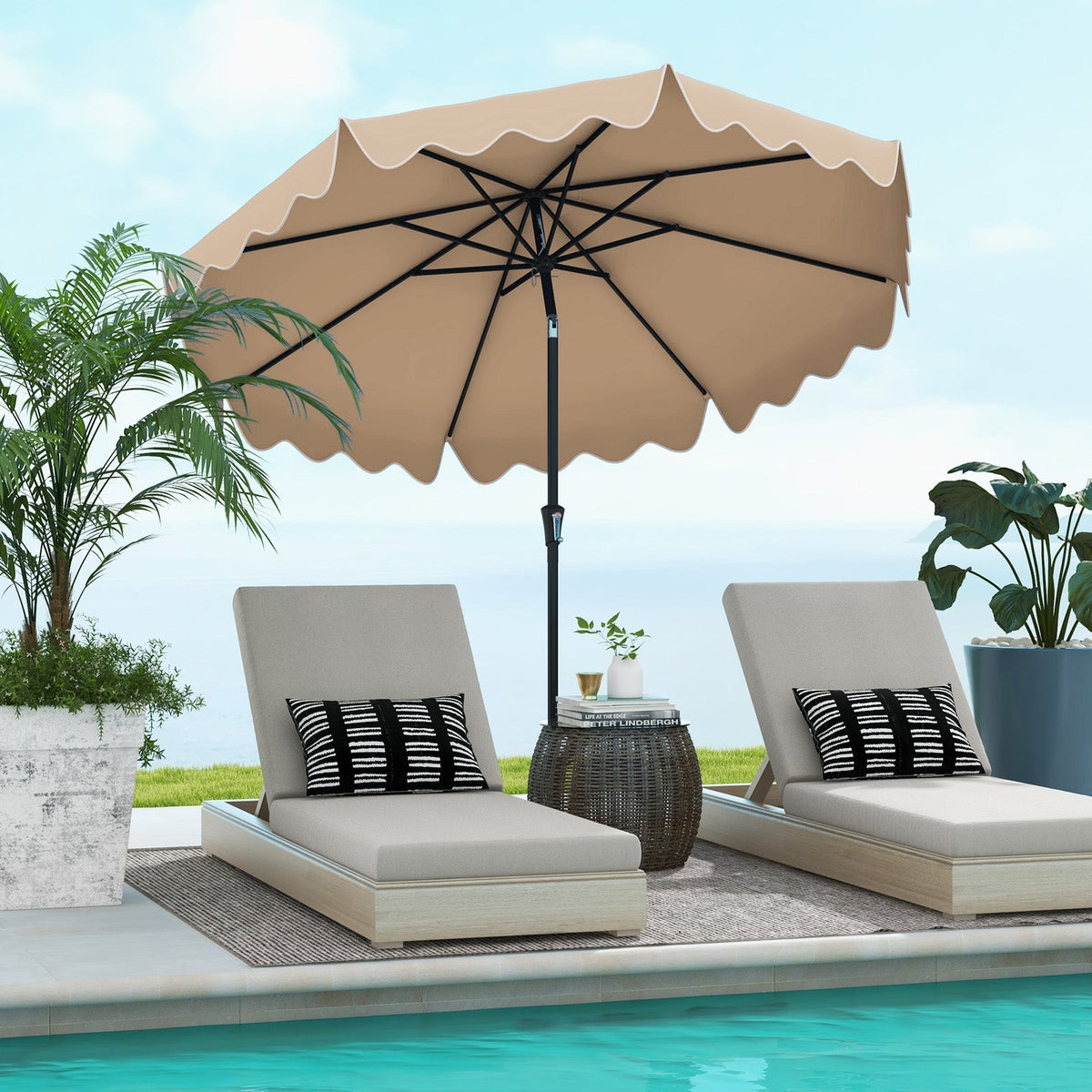 9 Feet Patio Umbrella with Crank Handle and Push Button Tilt