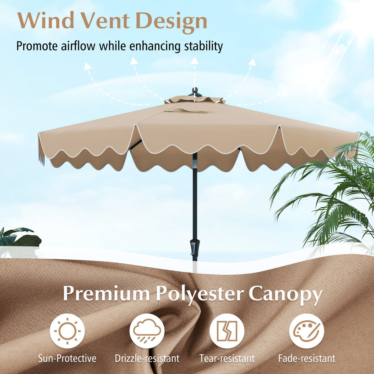 9 Feet Patio Umbrella with Crank Handle and Push Button Tilt
