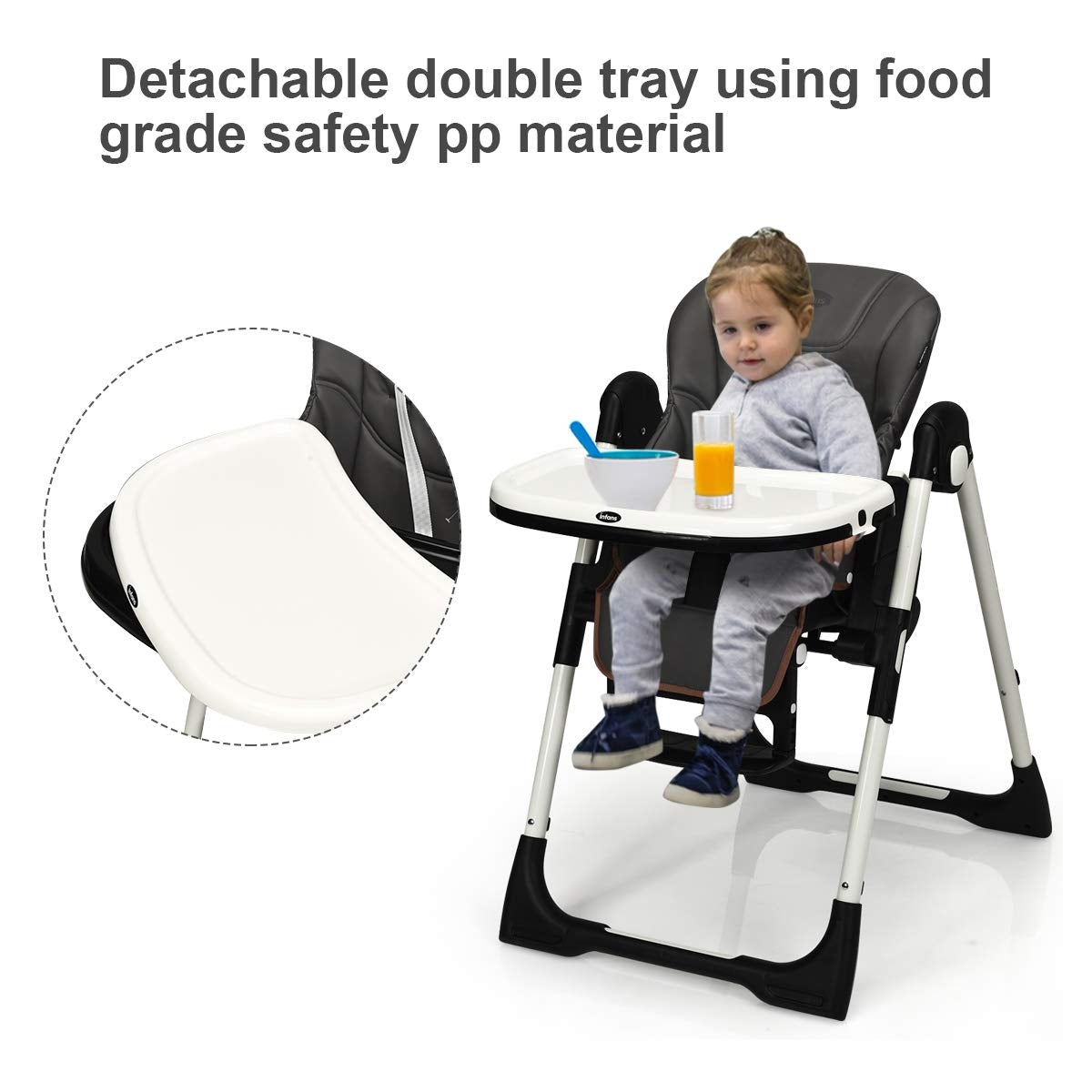 Foldable High chair with Multiple Adjustable Backrest-Dark Gray