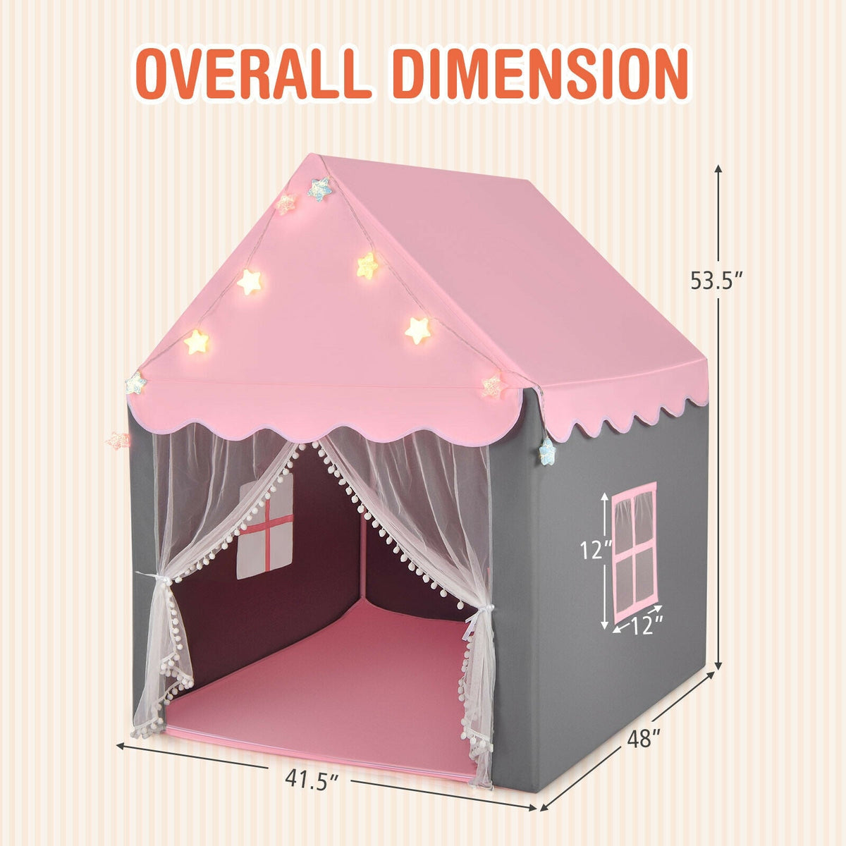 Kids Playhouse Tent with Star Light and Mat-Pink