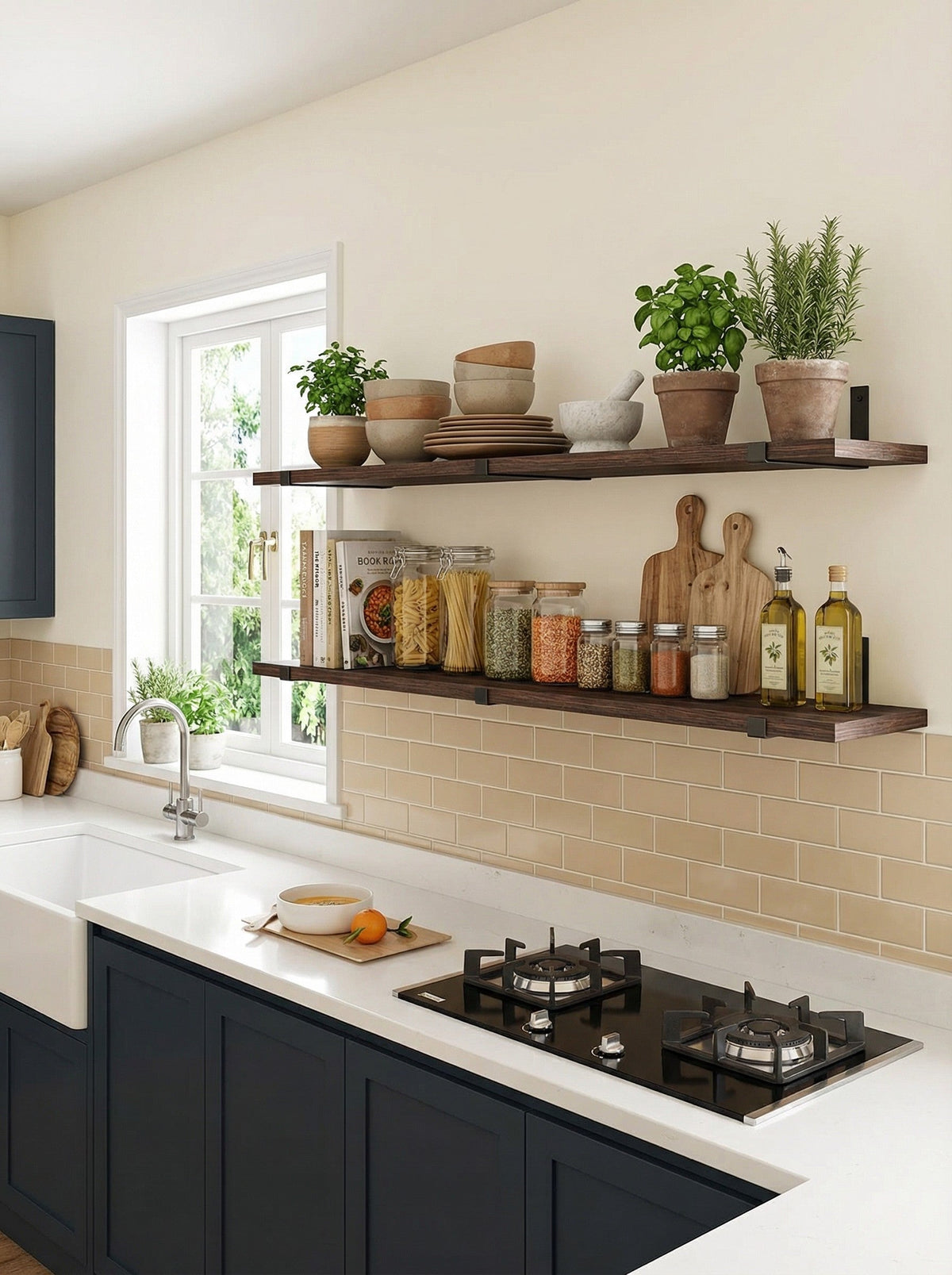 Wood Wall Shelves 15.8” with Metal Brackets – Rustic Floating Shelves | 5/8 Pack