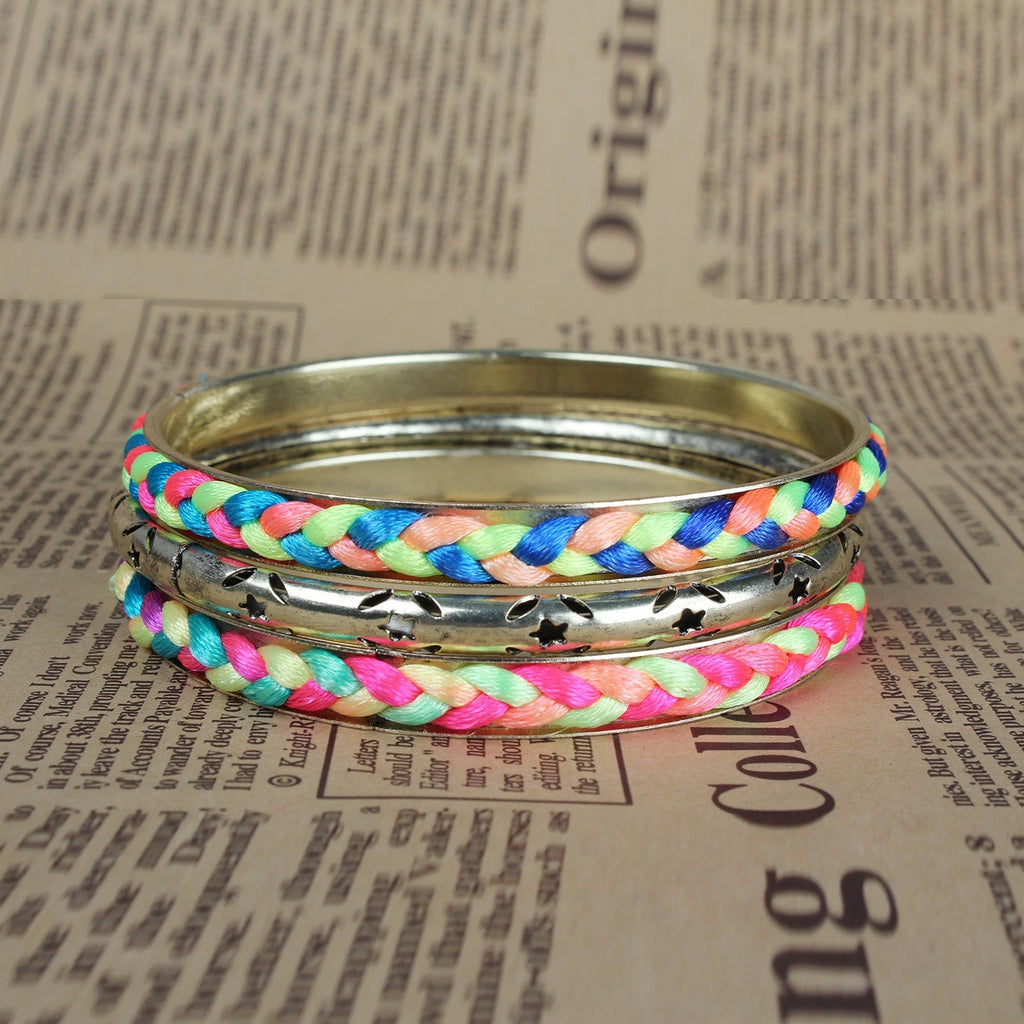 4-Piece Colorful Woven Burnished Gold Bracelet Set