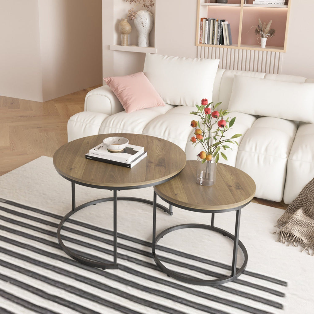 Nesting Coffee Table Set of 2 with Marble Pattern Tops